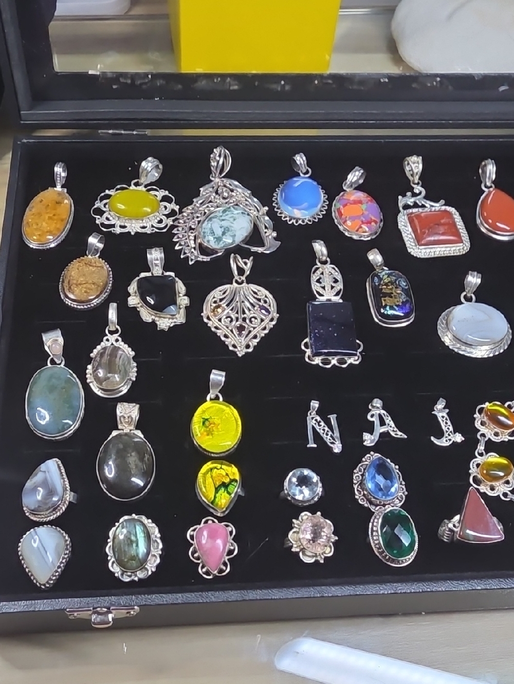 Vintage Sterling Silver 925 Multistone Pendant, Necklace,Rings, Earrings ECT